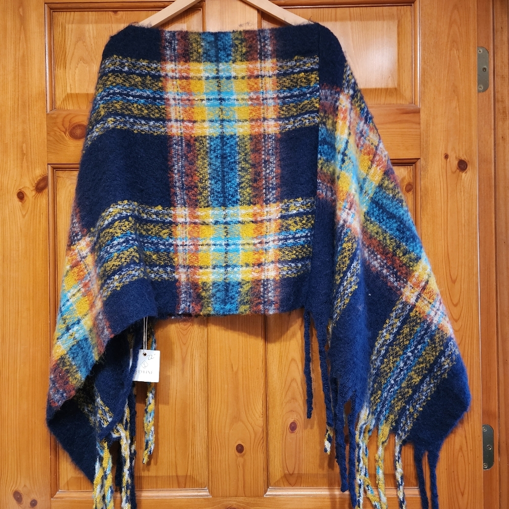Styline Colorful Plaid Poncho, NWT